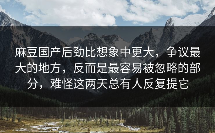 麻豆国产后劲比想象中更大，争议最大的地方，反而是最容易被忽略的部分，难怪这两天总有人反复提它  第1张