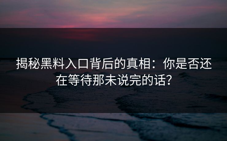 揭秘黑料入口背后的真相：你是否还在等待那未说完的话？  第1张