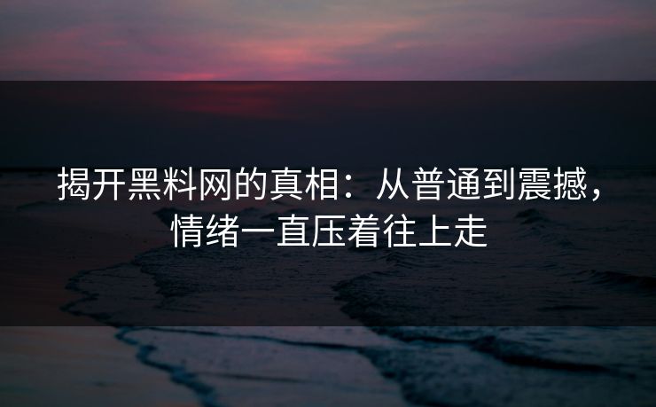 揭开黑料网的真相：从普通到震撼，情绪一直压着往上走  第1张